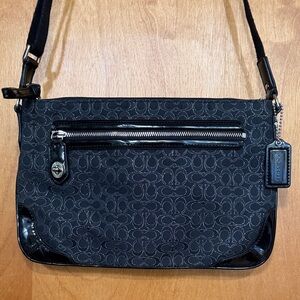 Coach Black and Silver Signature Crossbody Bag With Turn-Lock Front Pocket